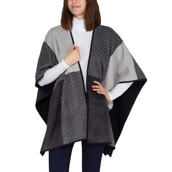 Ike Behar Ladies Reversible Poncho Style Wrap with High Pile Fleece - Picture 2 of 16